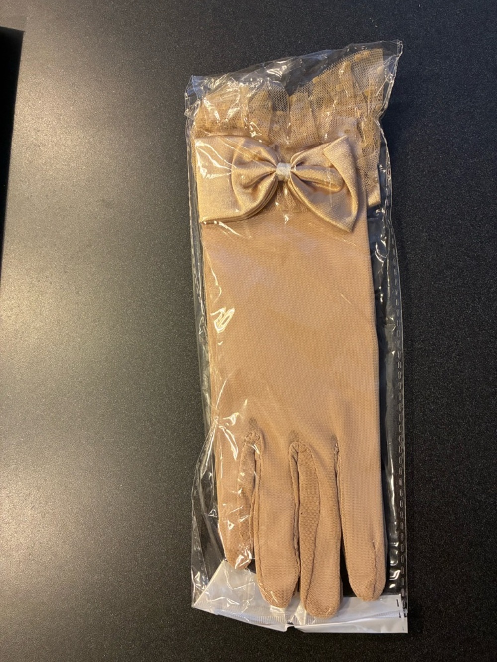 Women's Nude Color  Bow-Accent Lace Tea Party, Wedding, Funeral Dress Gloves